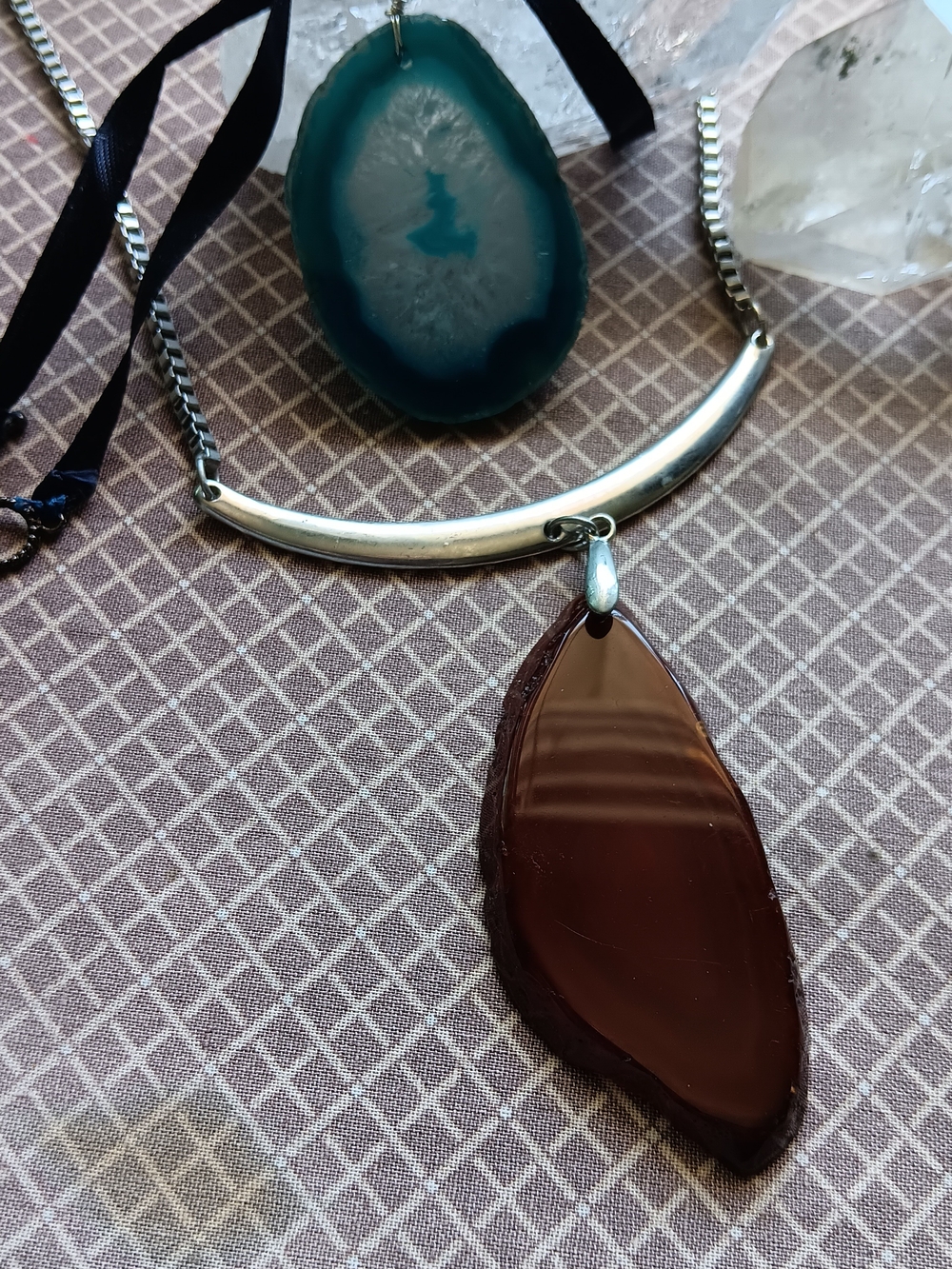 Agate Geode Pendant in Teal and possibly Jasper Necklace Good Condition..